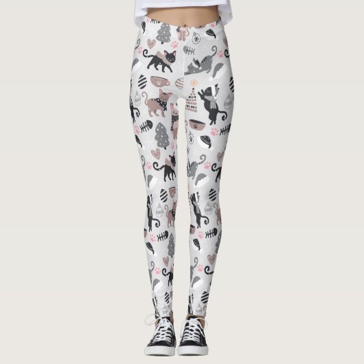 Kerstzwarte katten leggings (Voorkant)