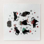 Kerstzwarte katten legpuzzel (Horizontaal)