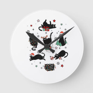 Kerstzwarte katten ronde klok
