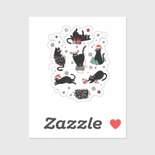 Kerstzwarte katten sticker (Vel)