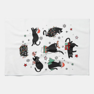 Kerstzwarte katten theedoek