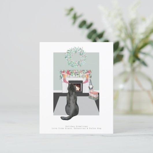 Kerstzwarte labrador Dog Fireplace Scene (Staand voorkant)