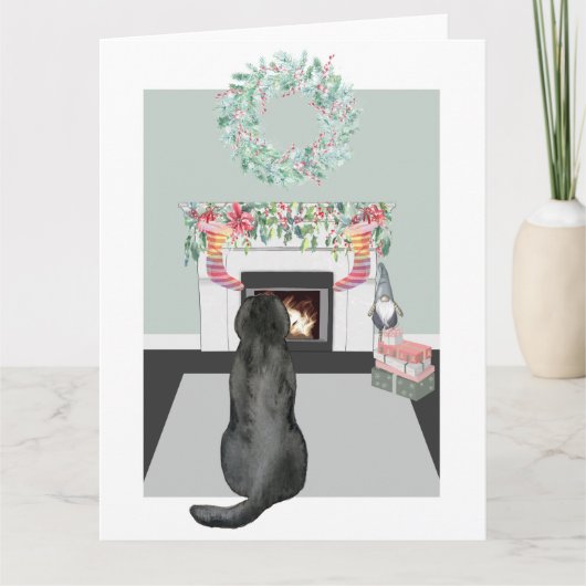 Kerstzwarte labrador Dog Fireplace Scene Kaart (Voorkant)