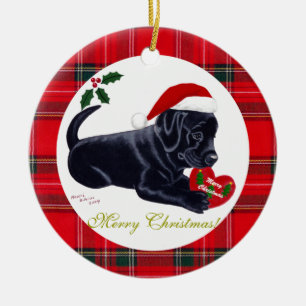Kerstzwarte labrador Puppy Santa Hat Keramisch Ornament