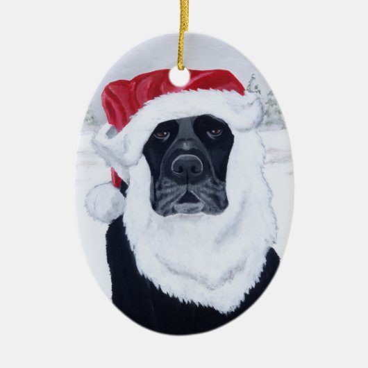 Kerstzwarte labrador Santa Keramisch Ornament (Voorkant)
