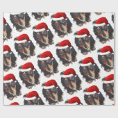 Kerstzwarte Tan Long Haire Doxie Santa Hat Cadeaupapier (Vlak)
