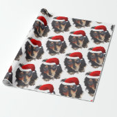 Kerstzwarte Tan Long Haire Doxie Santa Hat Cadeaupapier (Uitgerold)