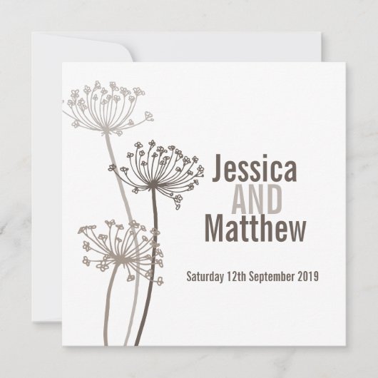Kervel moderne bloem bruin bruiloft uitnodigen kaart (Voorkant)