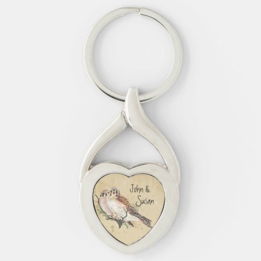 Kestrel Falcon Couple Aangepaste naam Romantic Key Sleutelhanger (Voorkant)