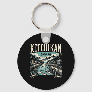 Ketchikan Alaska Ak Vintage Grafische Zalm Hoofdst Sleutelhanger