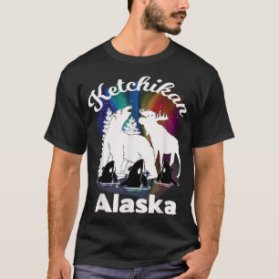 Ketchikan Alaska Aurora Borealis Beer Moose Orca T-shirt