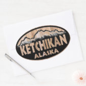 Ketchikan Alaska en bois signe oval autocollants (Enveloppe)