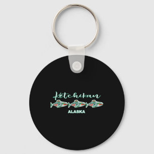 Ketchikan Alaska Inheemse Kunst Zalmvisserij Hoofd Sleutelhanger