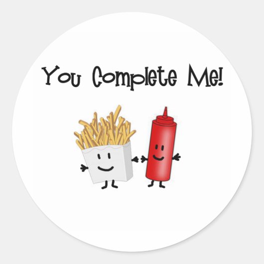 Ketchup en Fries! Ronde Sticker (Voorkant)