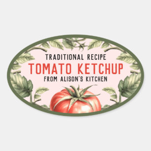 Ketchup étiquette de conserverie ovale avec tomate