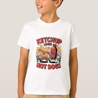 Ketchup houdt van hotdogs - Grappig Retro Cartoon  T-shirt