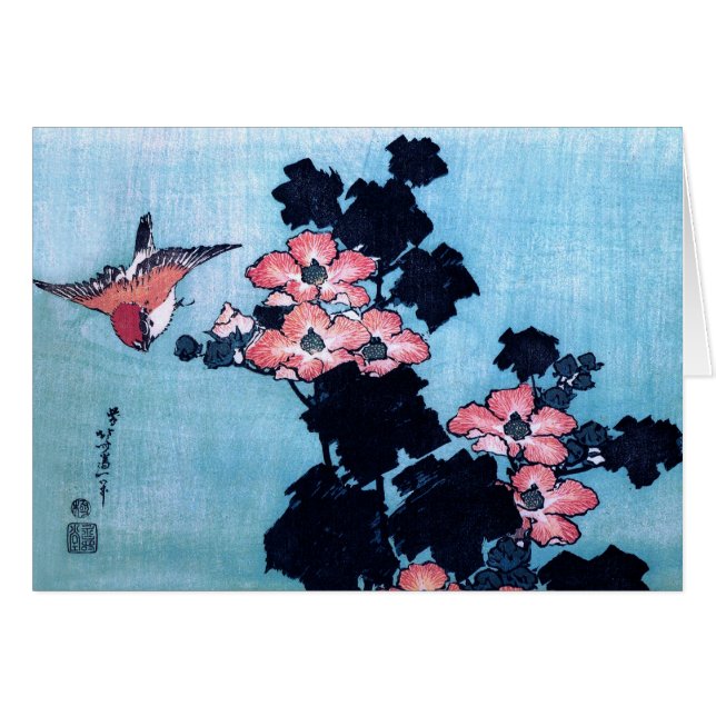 Ketmie et moineau, Hokusai (Devant horizontal)