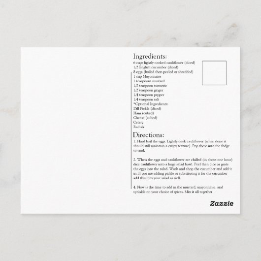 Keto Potato Salad Briefkaart (Achterkant)