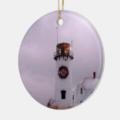 Ketsenvuurtoren in de sneeuw keramisch ornament (Links)