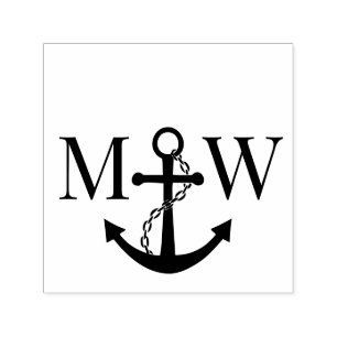 Ketting Anker Paar Bruiloft 2 Initiaal Monogram Zelfinktende Stempel