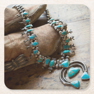 Ketting te koop, Santa Fe, New Mexico. Verenigde S Vierkante Kartonnen Onderzetter