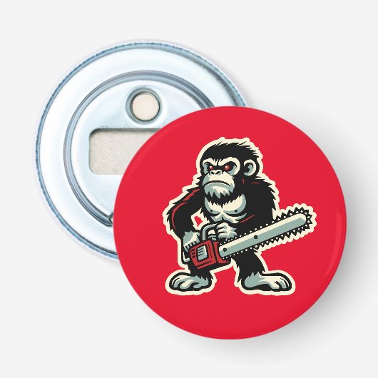 Kettingzaag Chimp Button Flesopener (Voorkant)
