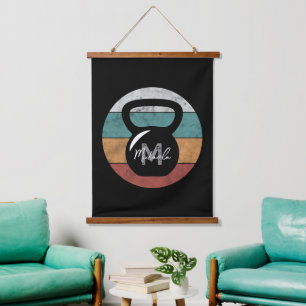 kettlebell aangepast monogram initiaal hangend wandkleed
