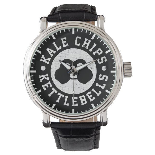Kettlebells en boerenkoolchips - Funny Novelty Wor Horloge (Voorkant)