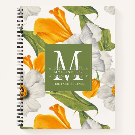 Keuken Bloemen Monogram Familie Recept Notitieboek (Voorkant)