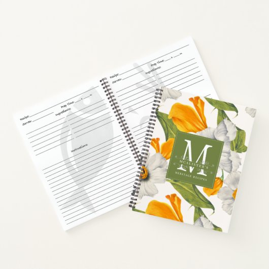 Keuken Bloemen Monogram Familie Recept Notitieboek (Binnen)