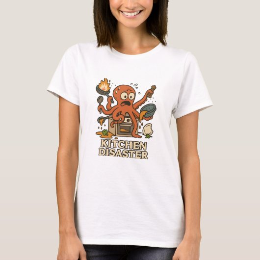 Keuken Chaos-Multitasking Octopus T-shirt (Voorkant)