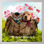Keuken en puppy's reizen in een tas poster (Voorkant)