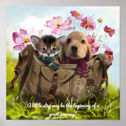 Keuken en puppy's reizen in een tas poster (Voorkant)
