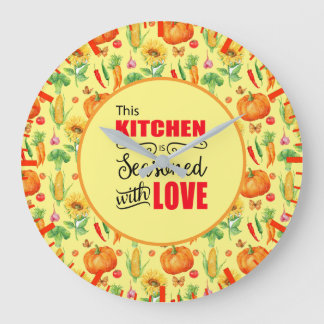 Keuken gekruid met liefde groente patroon grote klok