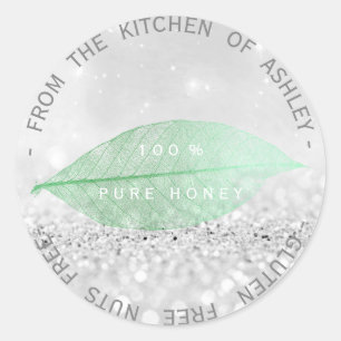 Keuken Glutenvrij Mint Zilver Grijs Glitter Ronde Sticker