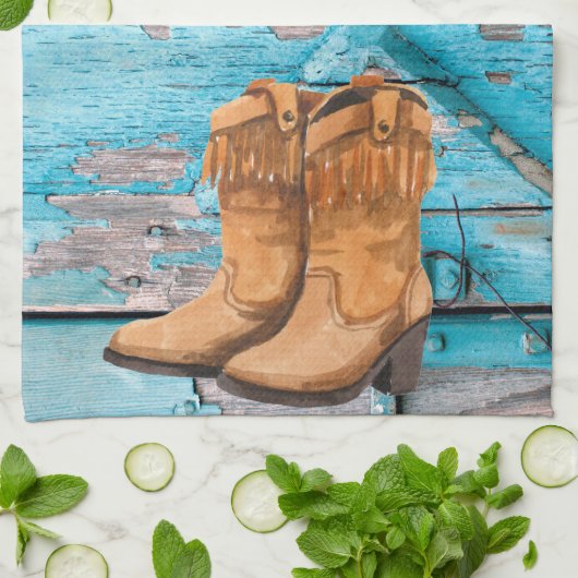 Keuken Handdoek Blauw Hout Schuur Deur Laarzen Lan (Gevouwen)