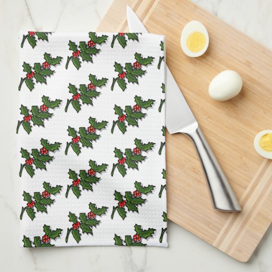 Keuken Handdoek - Holly Leaves and Berries (Quarter Fold)