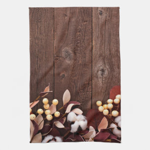 Keuken handdoek katoenen tak op donker hout stenge