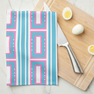 Keuken Handdoek met Aqua-Pink Rechthoek Patronen
