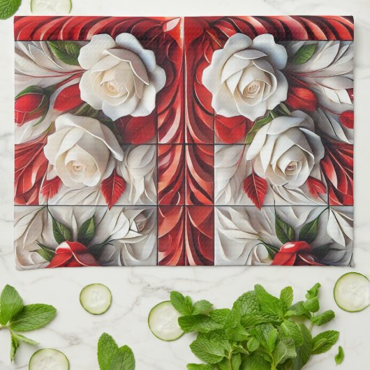 Keuken handdoek met Engels Rozen Design (Gevouwen)