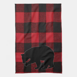 Keuken Handdoek Rood Buffel Plaid Beer Zwart