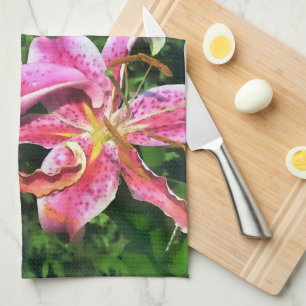 Keuken Handdoek roze lelies
