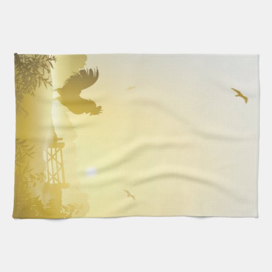 Keuken Handdoek Zonnige Ochtend Boerderij Landelij (Horizontaal)