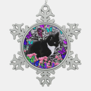 Keuken in Butterflies III, Tux Kitty Cat Tin Sneeuwvlok Ornament
