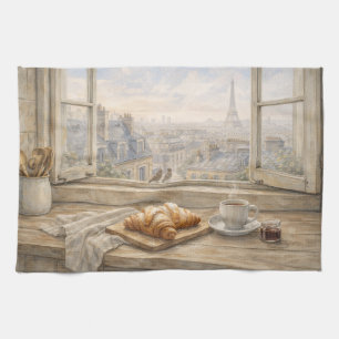 Keuken in Parijs Aquarel met Eiffeltoren Ochtend Theedoek