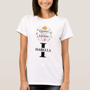 Keuken Koningin Naam Monogram Ontwerp T-shirt