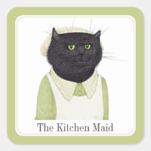 KEUKEN MAID CAT Kleine vierkante Stickers + tekst