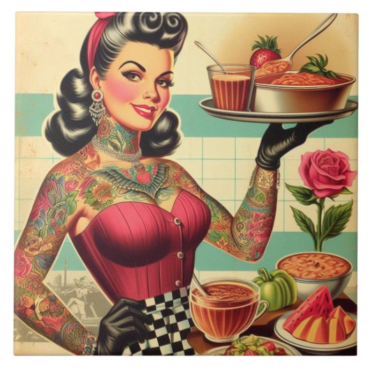 Keuken Restaurant Pin-up Tegeltje (Voorkant)
