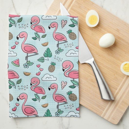 keuken  roze flamingos theedoek (Quarter Fold)