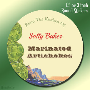 Keuken van Retro Artichokken Bewerkbaar Recept Ronde Sticker